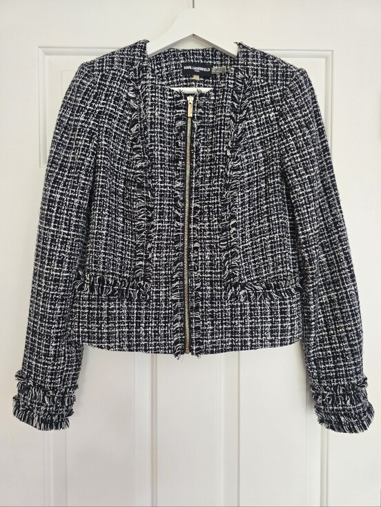 Karl Lagerfeld Jackets & Blazers - Karl Lagerfeld Black & White Tweed Zip Jacket, Size 2